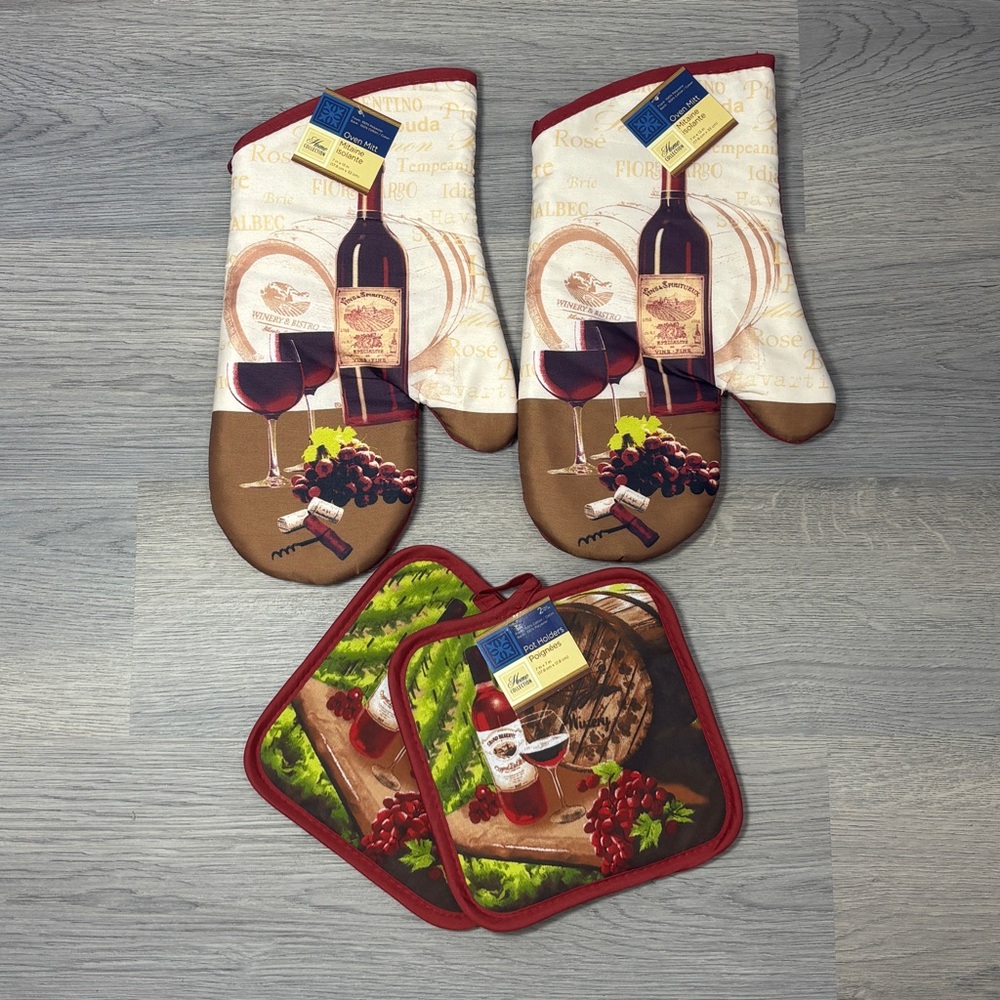 Wine‎ Themed Oven Mitts & Pot Holders NEW